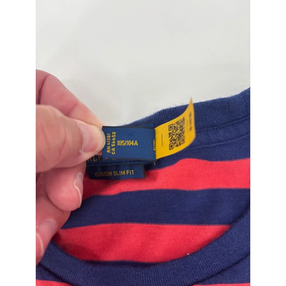 Polo Ralph Lauren Mens Custom Slim Fit Striped T-Shirt Red Navy Blue XL